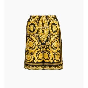 $1,295 NWT Versace Borocco Black & Gold Print 100% Silk Shorts Size 30